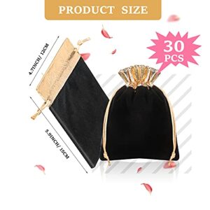 30 Pieces Velvet Bags with Drawstrings Jewelry Pouches Drawstring Bags Jewelry Bags Velvet Present Bag Party Favor Storage Bag Makeup Pouch for Jewelry Birthday Wedding Candy, 6 x 5 Inch (Black)