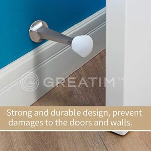 Greatim GT-DS 3 inch Heavy Duty Solid Rigid Door Stop, Zinc Die Cast Door Stopper, Soft Bumper Tips, Zinc Alloy, Silver, 5 Pack (SN)