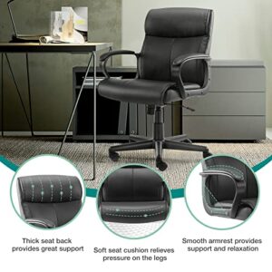 Executive Padded Mid-Back Home Office Desk Chair with Armrest, Adjustable Height Computer Chairs, 360-Degree Swivel, Leather, 250Lbs Capacity