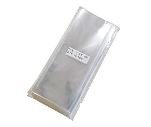100 Pcs 3x8 (O) Clear Flat Cello Cellophane Bags Good for Bakery Cake Cookie Candies