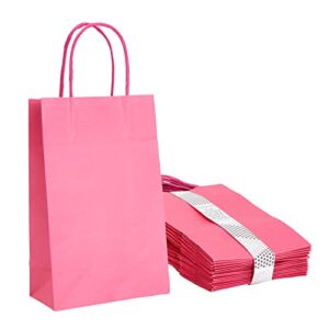 Sparkle and Bash 25 Pack Small Hot Pink Gift Bags with Handles, Bulk for Birthday Party Favors (5.45 x 9 x 3.15 In)