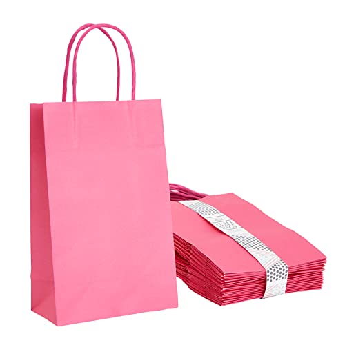 Sparkle and Bash 25 Pack Small Hot Pink Gift Bags with Handles, Bulk for Birthday Party Favors (5.45 x 9 x 3.15 In)