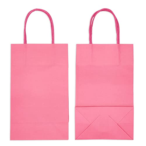 Sparkle and Bash 25 Pack Small Hot Pink Gift Bags with Handles, Bulk for Birthday Party Favors (5.45 x 9 x 3.15 In)