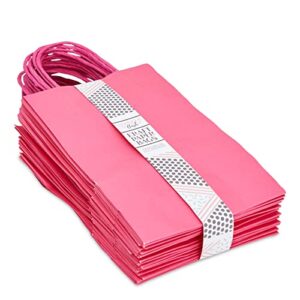 Sparkle and Bash 25 Pack Small Hot Pink Gift Bags with Handles, Bulk for Birthday Party Favors (5.45 x 9 x 3.15 In)