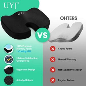 UYJ Seat Cushion for Office Chair,Memory Foam Seat Cushion,Tailbone,Sciatica,Lower Back Pain Relief,Chair Cushion for Car,Wheelchair,Computer and Desk Chair