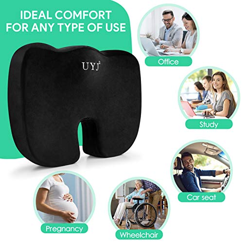 UYJ Seat Cushion for Office Chair,Memory Foam Seat Cushion,Tailbone,Sciatica,Lower Back Pain Relief,Chair Cushion for Car,Wheelchair,Computer and Desk Chair