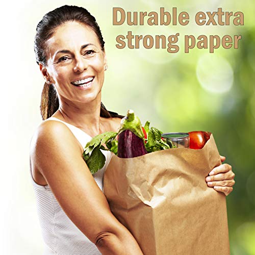 100 Large Paper Grocery Bags, 12x7x17 Kraft Brown Heavy Duty Sack for Recycling