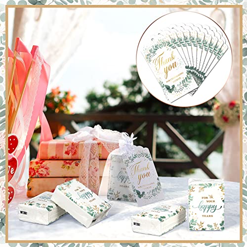 100 Packs Wedding Tissues Happy Tears Tissue Packs for Wedding Guests Wedding Favors Facial Tissues Travel Size with 100 Thank You Cards and 100 Organza Bags for Wedding Welcome Bag Stuffers