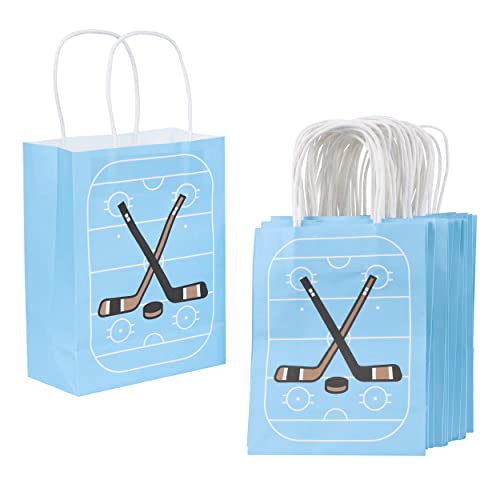 7Penn Paper Gift Bags - 24 Blue Hockey Themed Birthday Party Goody Bags with Handle - for Gifts, Goodies, or Favors