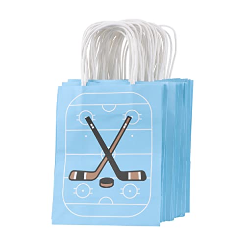 7Penn Paper Gift Bags - 24 Blue Hockey Themed Birthday Party Goody Bags with Handle - for Gifts, Goodies, or Favors