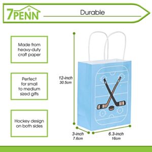 7Penn Paper Gift Bags - 24 Blue Hockey Themed Birthday Party Goody Bags with Handle - for Gifts, Goodies, or Favors