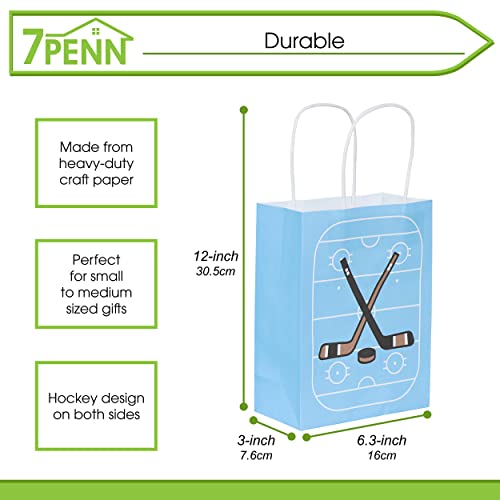 7Penn Paper Gift Bags - 24 Blue Hockey Themed Birthday Party Goody Bags with Handle - for Gifts, Goodies, or Favors