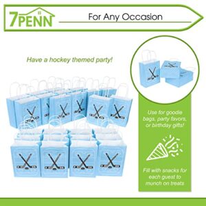 7Penn Paper Gift Bags - 24 Blue Hockey Themed Birthday Party Goody Bags with Handle - for Gifts, Goodies, or Favors