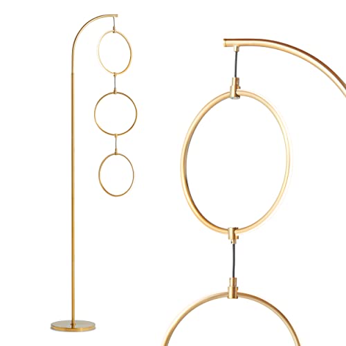 Brightech Nova Modern Floor Lamp - Contemporary Arc Tall Lamp with 3-Circle Ring-Style Pendant - Over The Couch Standing Lamp on Arching Pole - Eclectic Tall Lamp Matches Living Room Décor - Gold