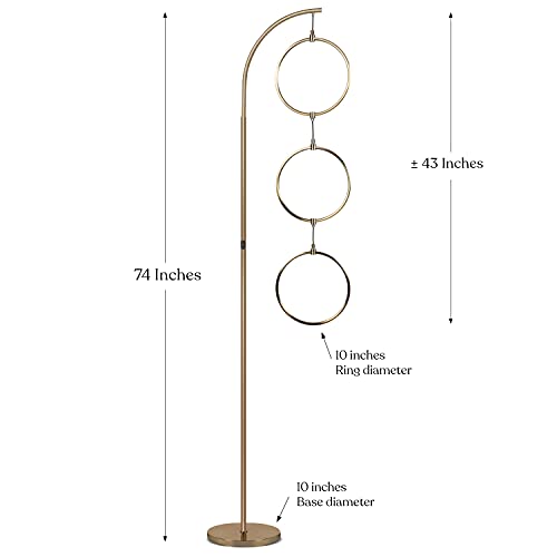 Brightech Nova Modern Floor Lamp - Contemporary Arc Tall Lamp with 3-Circle Ring-Style Pendant - Over The Couch Standing Lamp on Arching Pole - Eclectic Tall Lamp Matches Living Room Décor - Gold