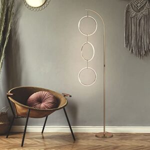 Brightech Nova Modern Floor Lamp - Contemporary Arc Tall Lamp with 3-Circle Ring-Style Pendant - Over The Couch Standing Lamp on Arching Pole - Eclectic Tall Lamp Matches Living Room Décor - Gold