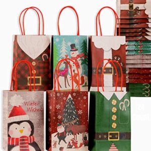 plum designs small christmas gift bags bulk-24pcs small christmas goodie bags for kids,6 styles cute christmas paper gift bags set- party favors holiday gift bags small xmas gift bags 4”x6.5”x2.75