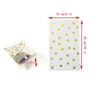 We Moment Clear Cello Bags for Treat Candy Cookie Party Favor Bags, Plastic Bags for Bakery, Cookies, Candies Chocolate,Snack Wrapping,for Wedding Shower Kid’s Birthday Party,Gold Dot,50pcs