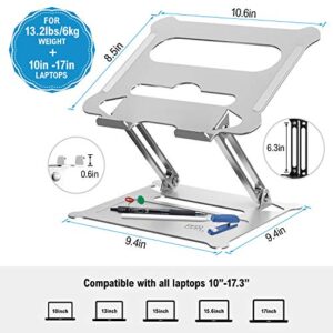 DUCHY Adjustable Laptop Stand, FYSMY Ergonomic Portable Computer Stand with Heat-Vent to Elevate Laptop, 13 Lbs Heavy Duty Laptop Holder Compatible with MacBook, Air, Pro All Laptops(Silver) (Silver)