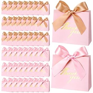 50 pcs small thank you gift bags mini pink valentine’s day gift bags with bow ribbon paper goodie bags bulk party favor treat box for baby bridal shower wedding (pink, gold, 4.5 x 1.8 x 4 in)