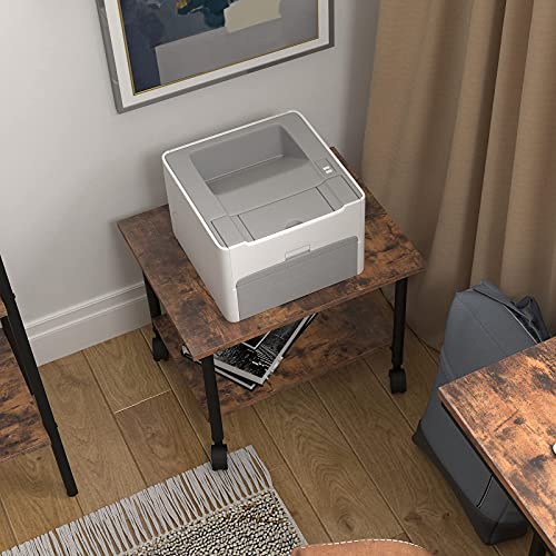 HOOBRO Industrial Printer Stand, 2-Tier Printer Cart with Storage, Under Desk Storage Cart on Wheels for Home and Office, Rustic Brown and Black BF02PS01