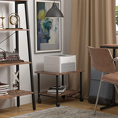 HOOBRO Industrial Printer Stand, 2-Tier Printer Cart with Storage, Under Desk Storage Cart on Wheels for Home and Office, Rustic Brown and Black BF02PS01