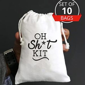 Oh Shit Kit Drawstring Hangover Bachelorette Kit Bags Cotton Muslin Drawstring Bags for Bridal Shower Hen's Party Kit Bag