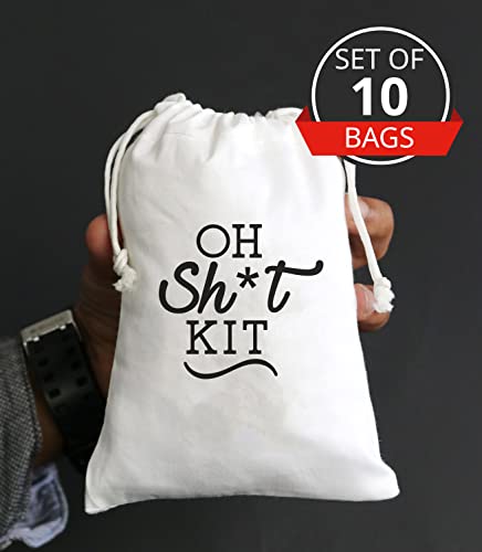 Oh Shit Kit Drawstring Hangover Bachelorette Kit Bags Cotton Muslin Drawstring Bags for Bridal Shower Hen's Party Kit Bag