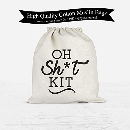 Oh Shit Kit Drawstring Hangover Bachelorette Kit Bags Cotton Muslin Drawstring Bags for Bridal Shower Hen's Party Kit Bag