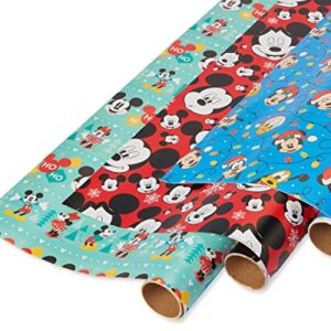 American Greetings Disney Christmas Wrapping Paper with Cut Lines Bundle, Mickey Mouse (3 Rolls, 105 sq. ft.)