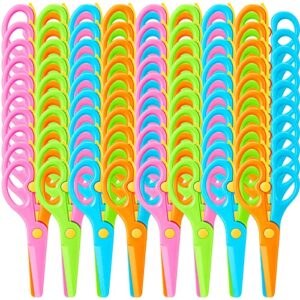 100 pack toddler scissors safety scissors for kids 5.4 x 2.5 inch plastic scissors 3-5 years left handed scissors spring loaded preschool scissors for paper cutting training art craft tools supplies