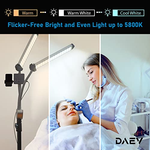 Dual Arm LED Floor Lamp With 240 LED 5800K - PMU and Tattoo Light - Lash Lamp For Eyelash Extensions - Floor Lamp LED With 4 Color Lights - Craft Lights - Adjustable Floor LED Lamp - Light Craft Lamp