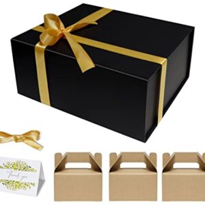 LOMGWAYS Gift Boxes for Presents - 1 Pack 8.6" x 7.3" x 3.5" Gift Box with Lid and Magnetic Closure, Come with Gold Ribbons & Gifted Card for Birthday, Bridesmaid, or Anniversary for Women and Men