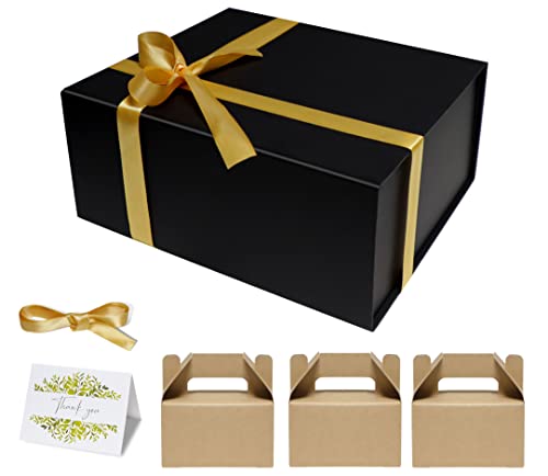 LOMGWAYS Gift Boxes for Presents - 1 Pack 8.6" x 7.3" x 3.5" Gift Box with Lid and Magnetic Closure, Come with Gold Ribbons & Gifted Card for Birthday, Bridesmaid, or Anniversary for Women and Men