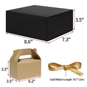 LOMGWAYS Gift Boxes for Presents - 1 Pack 8.6" x 7.3" x 3.5" Gift Box with Lid and Magnetic Closure, Come with Gold Ribbons & Gifted Card for Birthday, Bridesmaid, or Anniversary for Women and Men