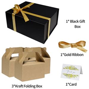 LOMGWAYS Gift Boxes for Presents - 1 Pack 8.6" x 7.3" x 3.5" Gift Box with Lid and Magnetic Closure, Come with Gold Ribbons & Gifted Card for Birthday, Bridesmaid, or Anniversary for Women and Men