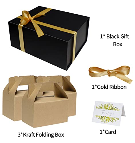 LOMGWAYS Gift Boxes for Presents - 1 Pack 8.6" x 7.3" x 3.5" Gift Box with Lid and Magnetic Closure, Come with Gold Ribbons & Gifted Card for Birthday, Bridesmaid, or Anniversary for Women and Men