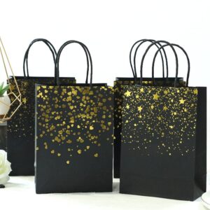 sharlity small black gold gift bags 24pcs paper bags with handles for birthday, wedding, bridal, black and gold party decorations (8.5 x 6.3 x 3.15inch)