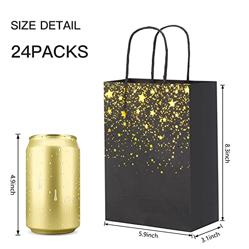 Sharlity Small Black Gold Gift Bags 24pcs Paper Bags with Handles for Birthday, Wedding, Bridal, Black and Gold Party Decorations (8.5 x 6.3 x 3.15inch)