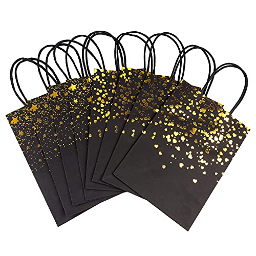 Sharlity Small Black Gold Gift Bags 24pcs Paper Bags with Handles for Birthday, Wedding, Bridal, Black and Gold Party Decorations (8.5 x 6.3 x 3.15inch)