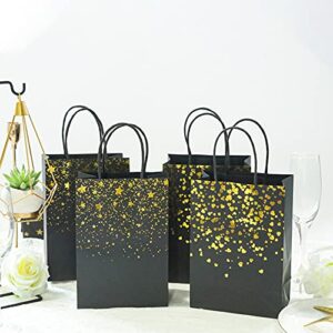 Sharlity Small Black Gold Gift Bags 24pcs Paper Bags with Handles for Birthday, Wedding, Bridal, Black and Gold Party Decorations (8.5 x 6.3 x 3.15inch)