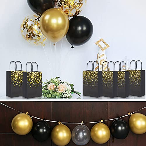 Sharlity Small Black Gold Gift Bags 24pcs Paper Bags with Handles for Birthday, Wedding, Bridal, Black and Gold Party Decorations (8.5 x 6.3 x 3.15inch)