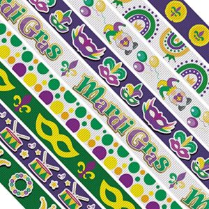 alibbon 9 rolls 27 yards 3/8″ mardi gras ribbon yellow purple green ribbons for mardi gras decor, grosgrain ribbon for mardi gras parade carnival gift wrapping bows crafting supplies