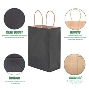 Fib-utopia 100Pcs Small Black Gift Bags Bulk, 5.25x3.75x8 Inches Kraft Paper Gift Bags with Handles