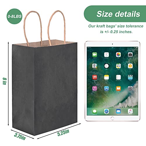 Fib-utopia 100Pcs Small Black Gift Bags Bulk, 5.25x3.75x8 Inches Kraft Paper Gift Bags with Handles
