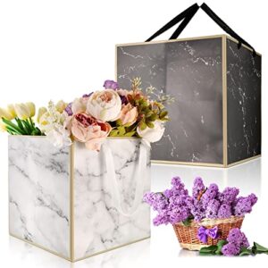 2 pieces 11.8 inch extra large marble paper christmas gift bag with handle square giant marble party favor bag xl reusable wedding present bag for birthday wedding party supplies (black and white)