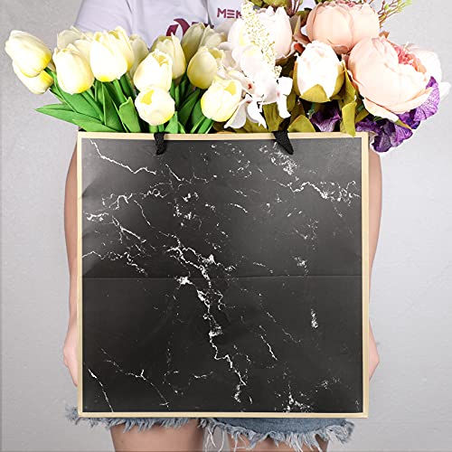 2 Pieces 11.8 Inch Extra Large Marble Paper Christmas Gift Bag with Handle Square Giant Marble Party Favor Bag XL Reusable Wedding Present Bag for Birthday Wedding Party Supplies (Black and White)