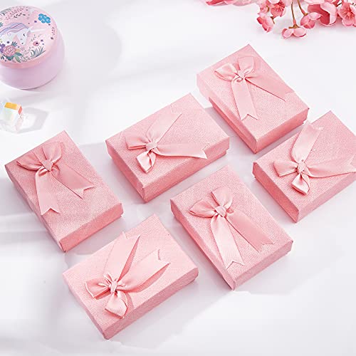 PH PandaHall 12pcs 3.6x2.4 Cardboard Paper Gift Cases, Pink Gift Packaging Boxes JewelryGift Boxes with Sponge Pad and Ribbon Bowknot for Jewelry Packaging BoxValentine's Day