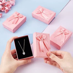 PH PandaHall 12pcs 3.6x2.4 Cardboard Paper Gift Cases, Pink Gift Packaging Boxes JewelryGift Boxes with Sponge Pad and Ribbon Bowknot for Jewelry Packaging BoxValentine's Day