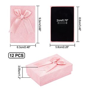 PH PandaHall 12pcs 3.6x2.4 Cardboard Paper Gift Cases, Pink Gift Packaging Boxes JewelryGift Boxes with Sponge Pad and Ribbon Bowknot for Jewelry Packaging BoxValentine's Day